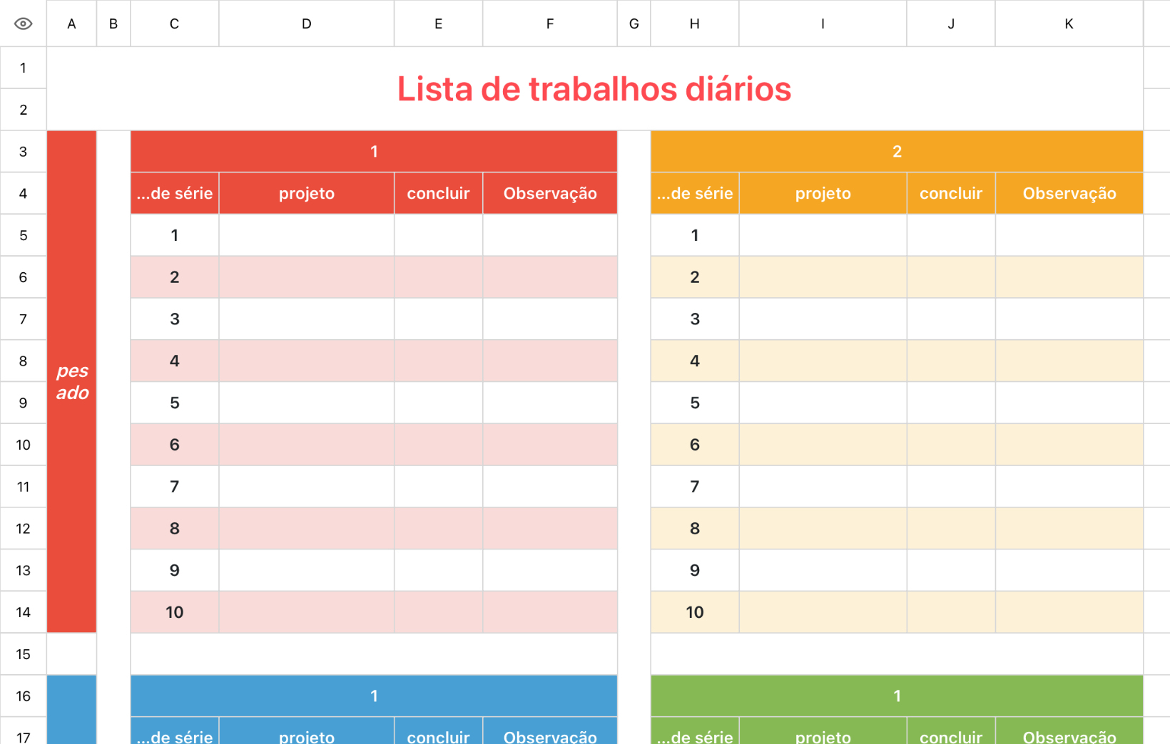 Lista de trabalhos diários